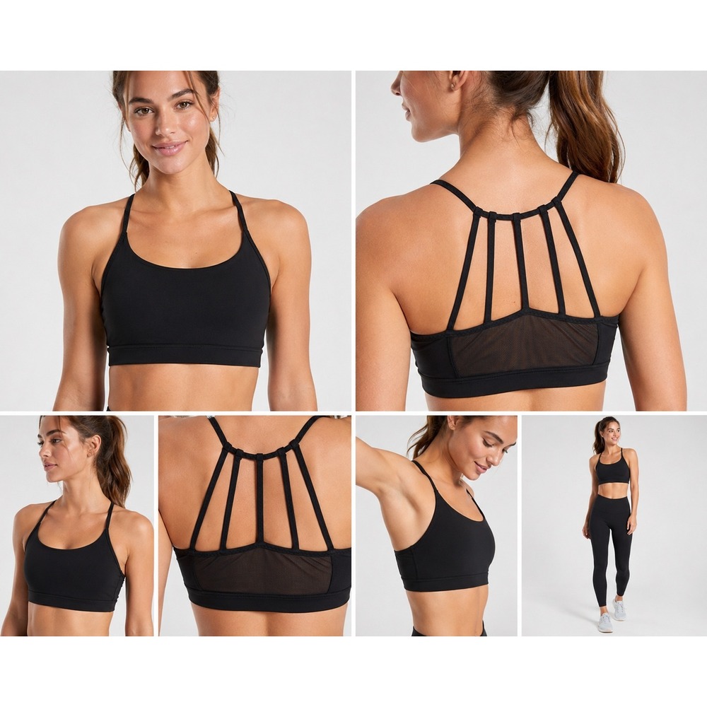 Athleta Black Cage Back Mesh Sports Bra S 591302 Yoga Activewear